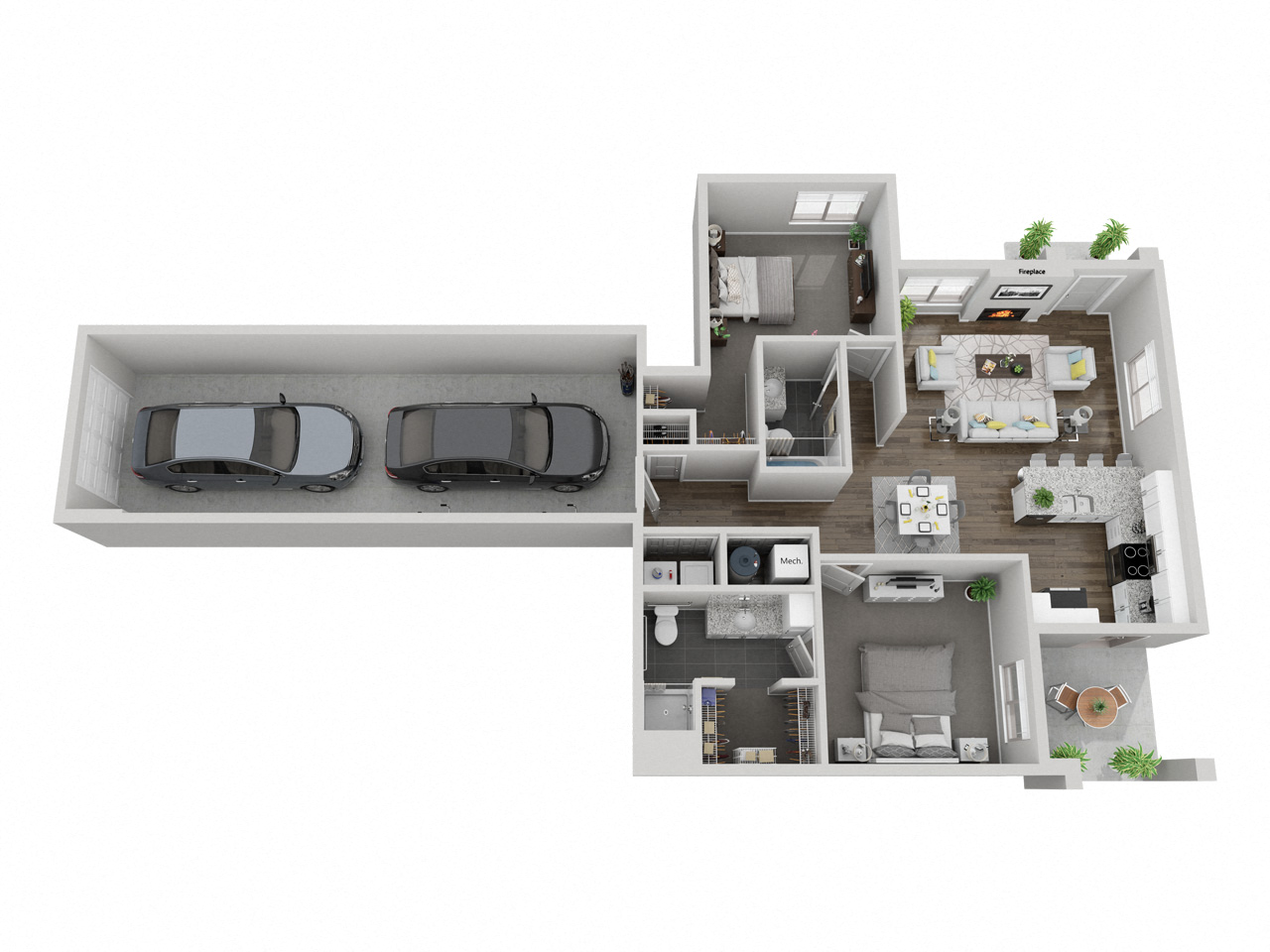 Floor plan for 2 beds, 2 baths, 1125 sqft
